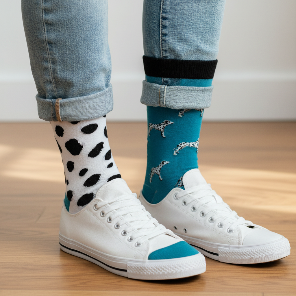 Calcetines KIUO Dalmata Print - ambas piernas macro close up