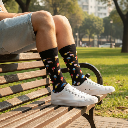 Calcetines KIUO Cono de Helado - diseño de conos de helado en parque veraniego chileno