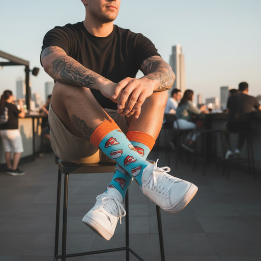 Calcetines Pizza y Helado lifestyle hombre rooftop
