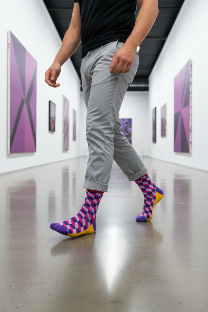 Calcetines Cuadros 3D Morado - Acción corredor galería masculino